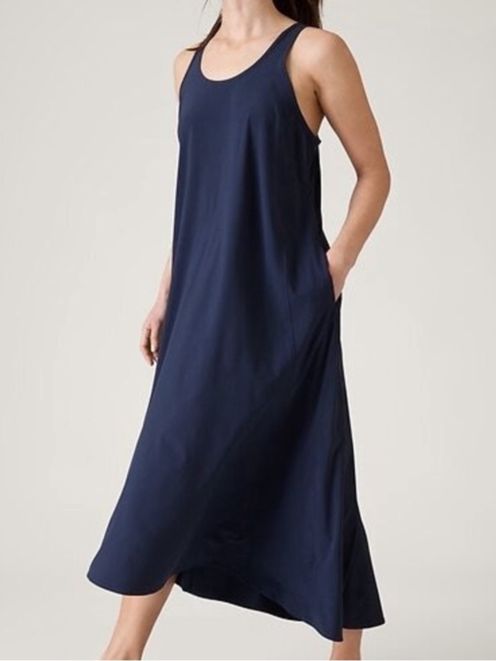 Athleta Presidio Maxi Midi Dress Navy Blue Lightweight Material Pockets Small